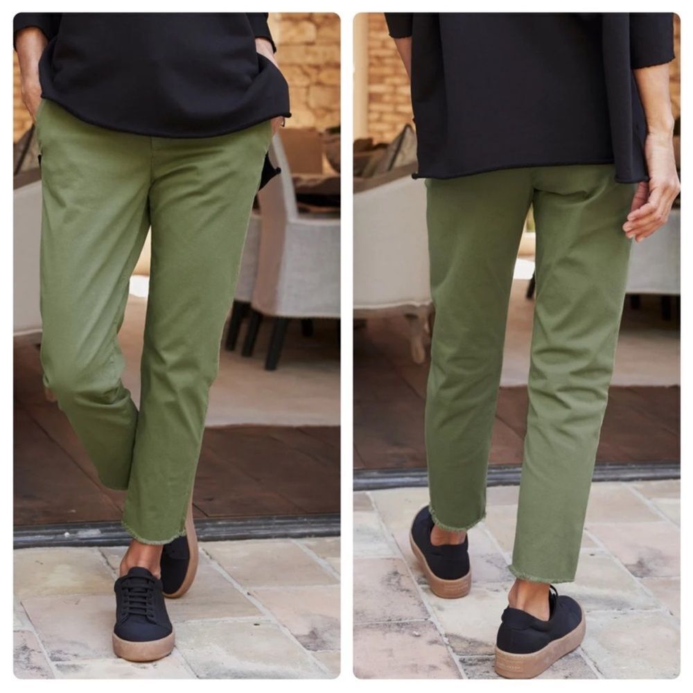 Frank & Eileen Wicklow- The Italian Chinos-Raw Hem- Size 2 Army Green $278